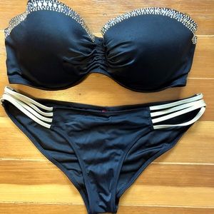 Stunning beaded Victoria’s Secret bikini! Black with gold accent and details!